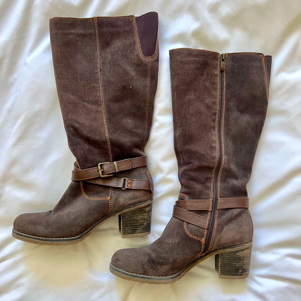 Tall, brown suede boots